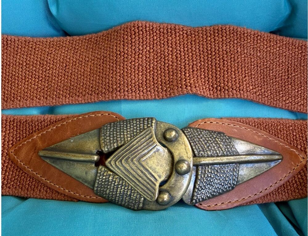 Boho Artisan Western Earthy Vintage Wide Stretch Brown Belt w/ Statement Buckle